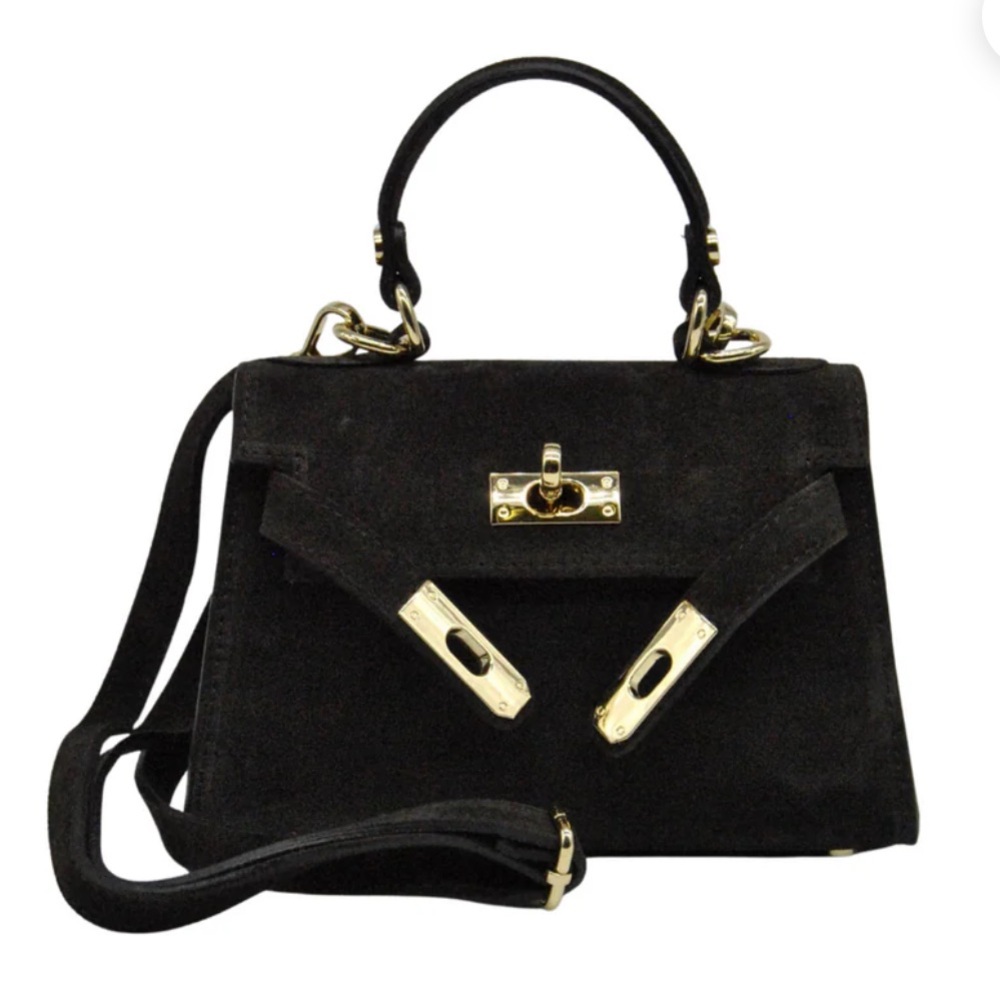 Black Genuine Suede Mini Top Handle Bag